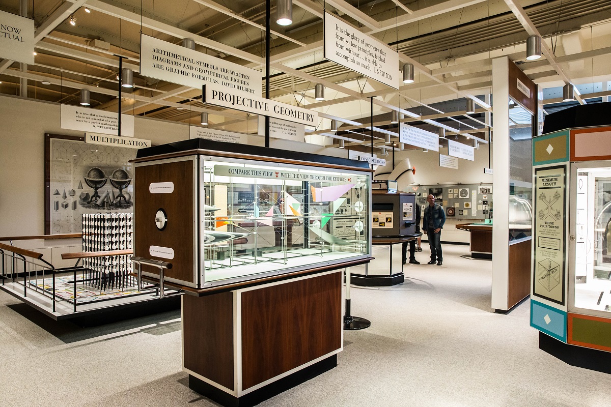 Mathematica Museum exhibit with many cases and displays