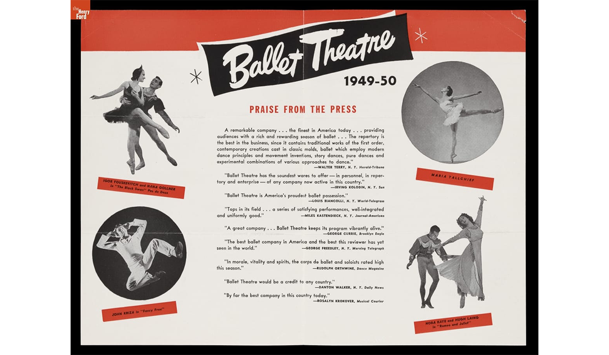 Famed dancer Maria Tallchief – the first major American prima ballerina, and a member of the Osage nation – was lauded for her role as the Sugar Plum Fairy in Balanchine’s production of The Nutcracker. She is often credited alongside Balanchine with revolutionizing American ballet.