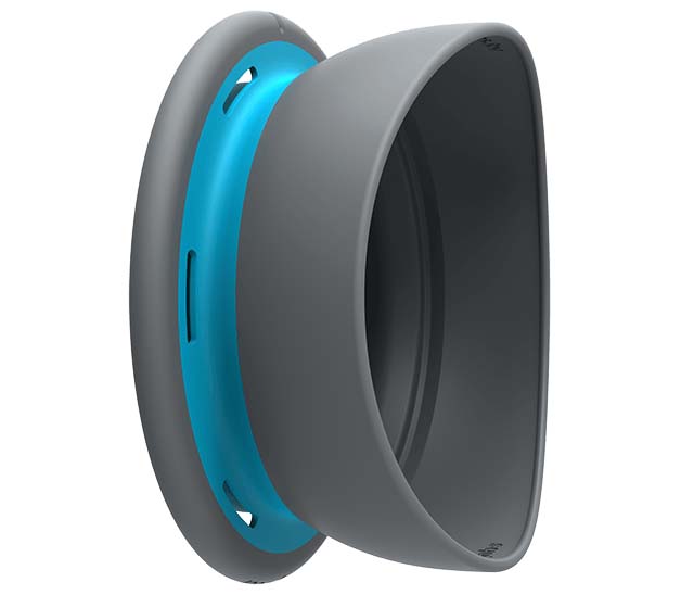 Flip Reel by Squiddies Gray and blue plastic item shaped like a camera lens