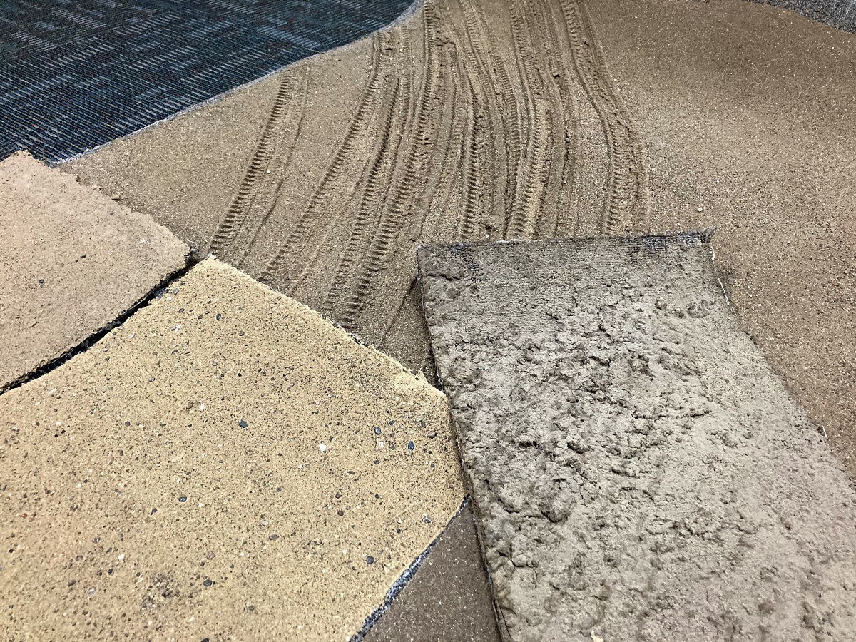 Dirt display surface samples Tiles that look almost like carpet samples, but visually appear similar to dirt