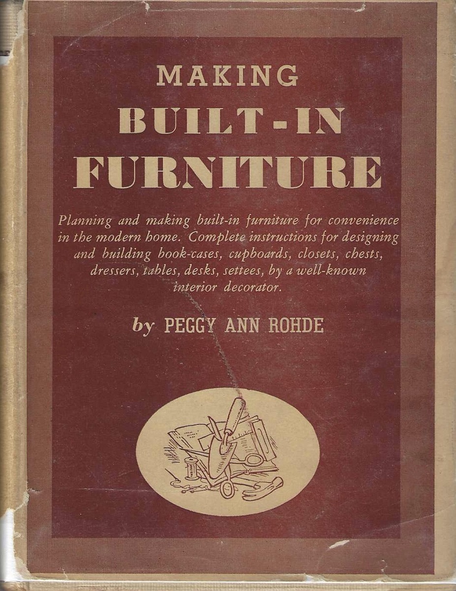 Book cover in rose and mauve with text and image of tools and book