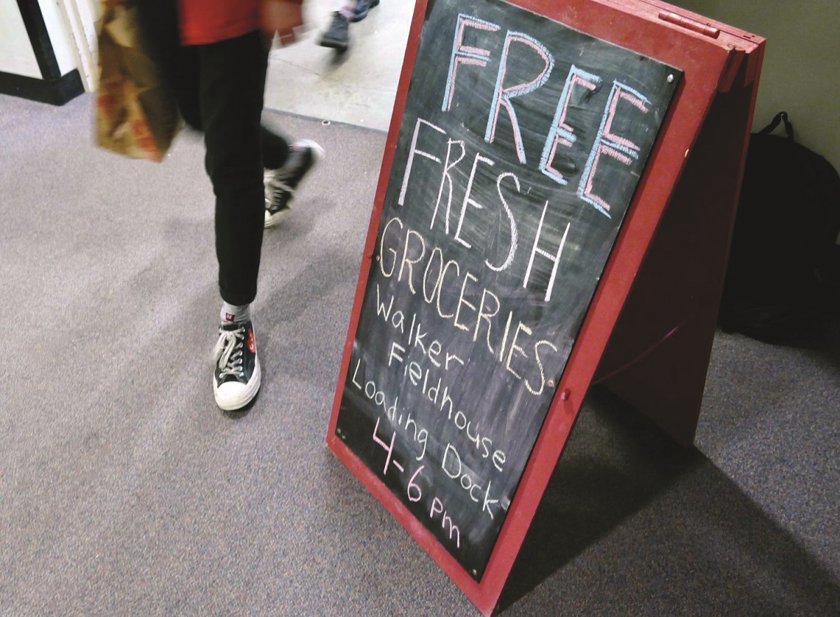 Standee-type blackboard sign reading