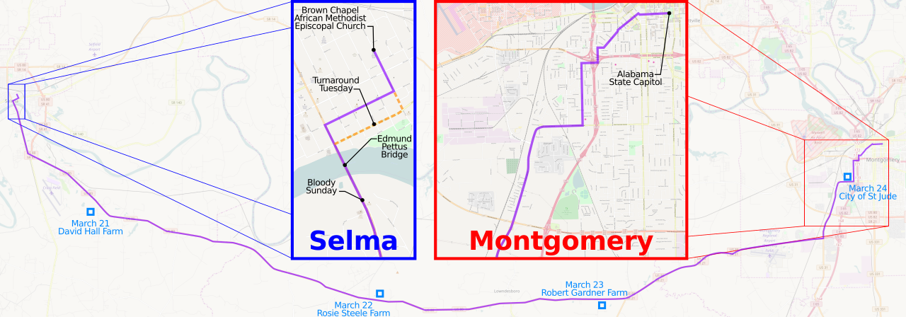 Map of Selma and Montgomery, AL