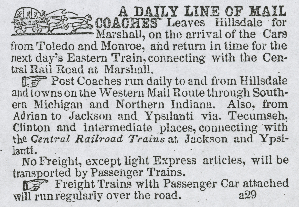 Detail from Michigan Southern & E. & K. RR notice, April 1850 Page with text