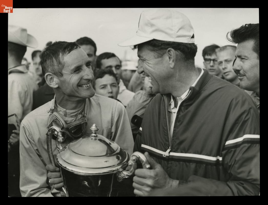 thf119475 Ken Miles & Carroll Shelby after Miles' victory at the 1964 Bridgehampton 500 race.