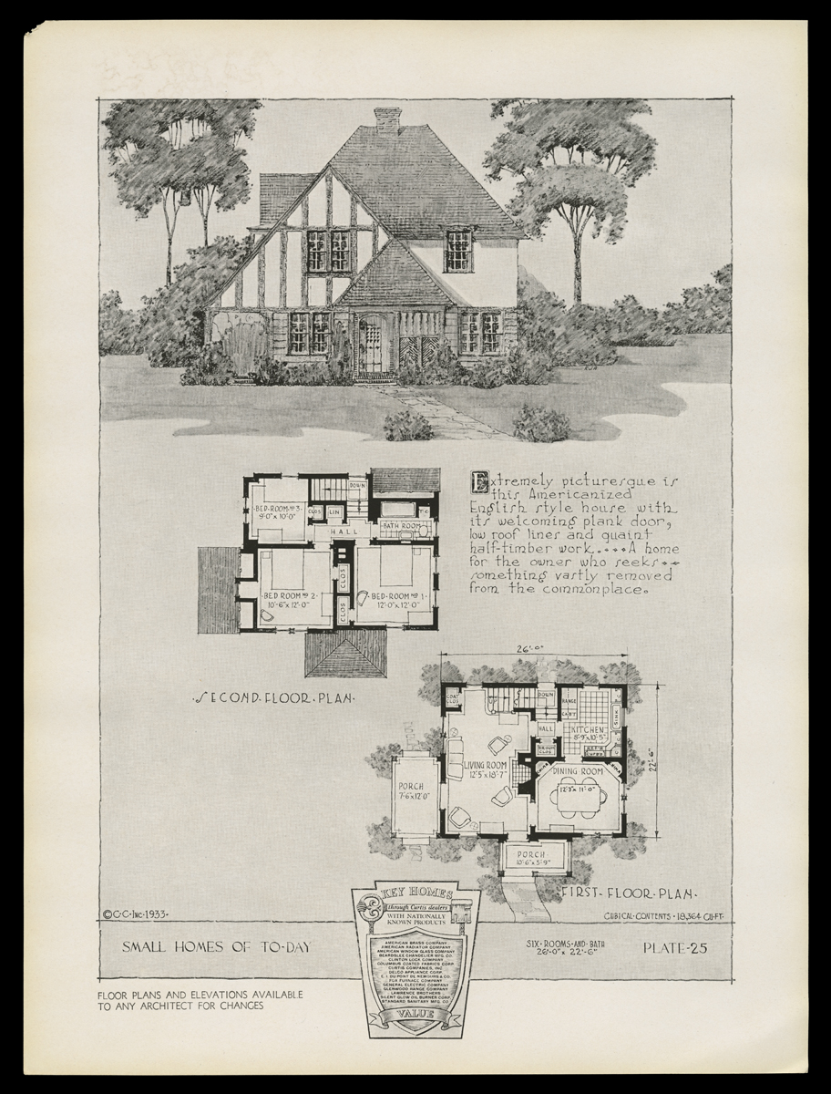 Small Homes of Today, 1933 / plate 25 Page with image of house, floor plan, and text