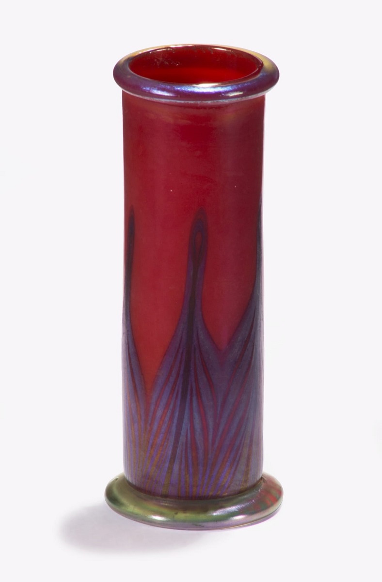 Thin red glass vase with 