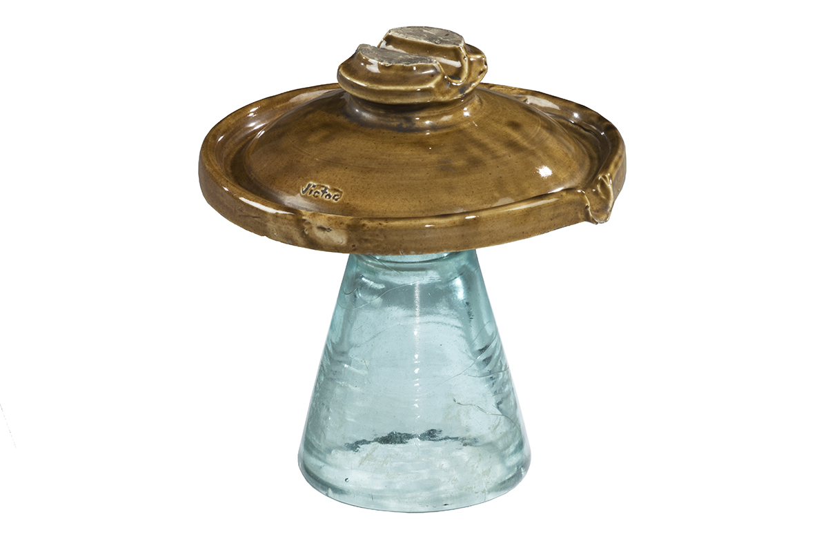Ceramic and glass insulator made by Locke’s company in Victor, New York, circa 1898, and used on early transmission lines in the San Joaquin Valley, California.
