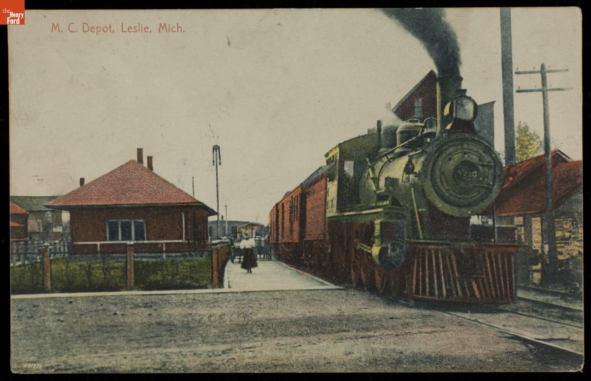thf204974 Michigan Central Railroad Depot, Leslie, Michigan, 1910