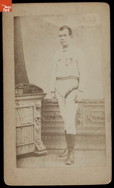 Portrait of Henry Brown, Long-Distance Competitive Walker, circa 1875 Standing man.