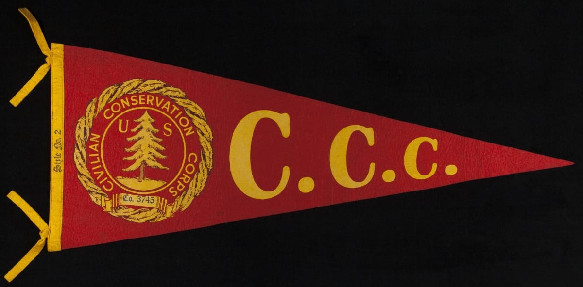 Red pennant with text 