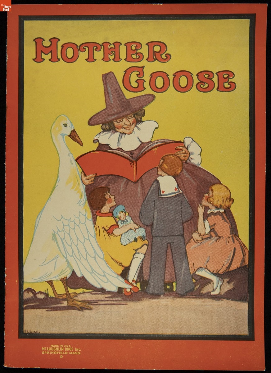 Mother Goose Rhymes, 1920-1940 Red and yellow book cover with text
