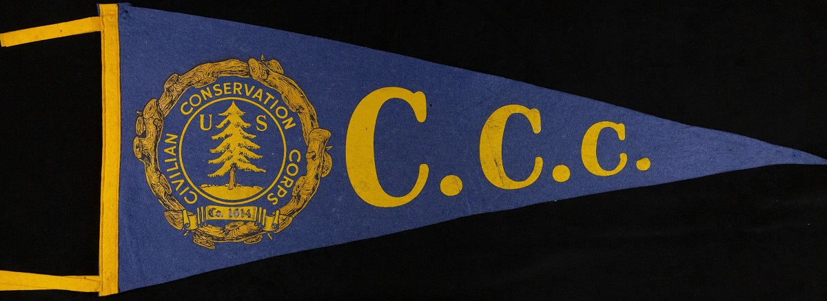 Blue pennant with text 