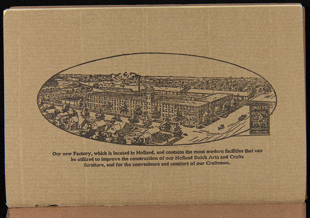 Page with text and image of building within oval shape