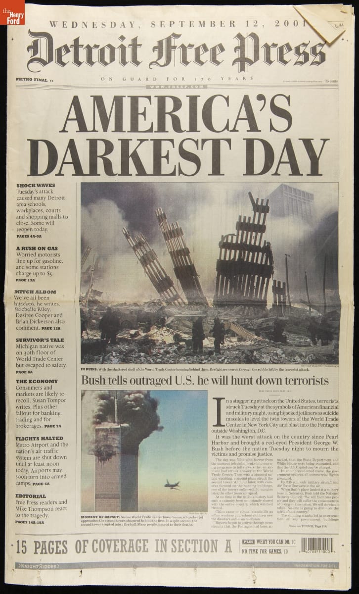 Newspaper front page with headline 