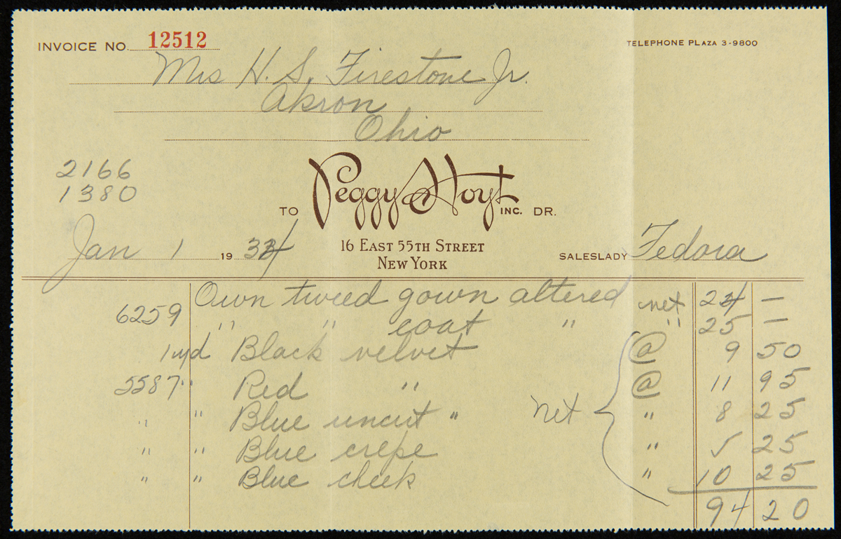 Beige receipt with printed letterhead and hand-written text