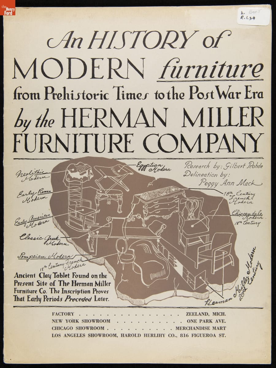 An History of Modern Furniture: From Prehistoric Times to the Post War Era, 1942 Page with text and line drawings of furniture
