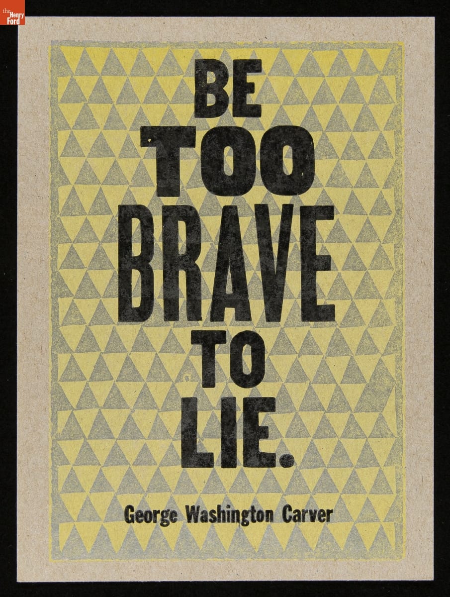 Letterpress Print, Print with background of yellow and gray triangles and bold black text