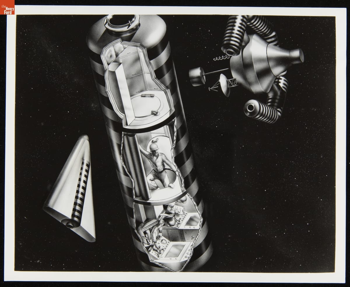 Space Station Concept by Aeronutronic Division of Ford Motor Company, September 19, 1960 Space stations/vehicles, including one capsule-shaped with