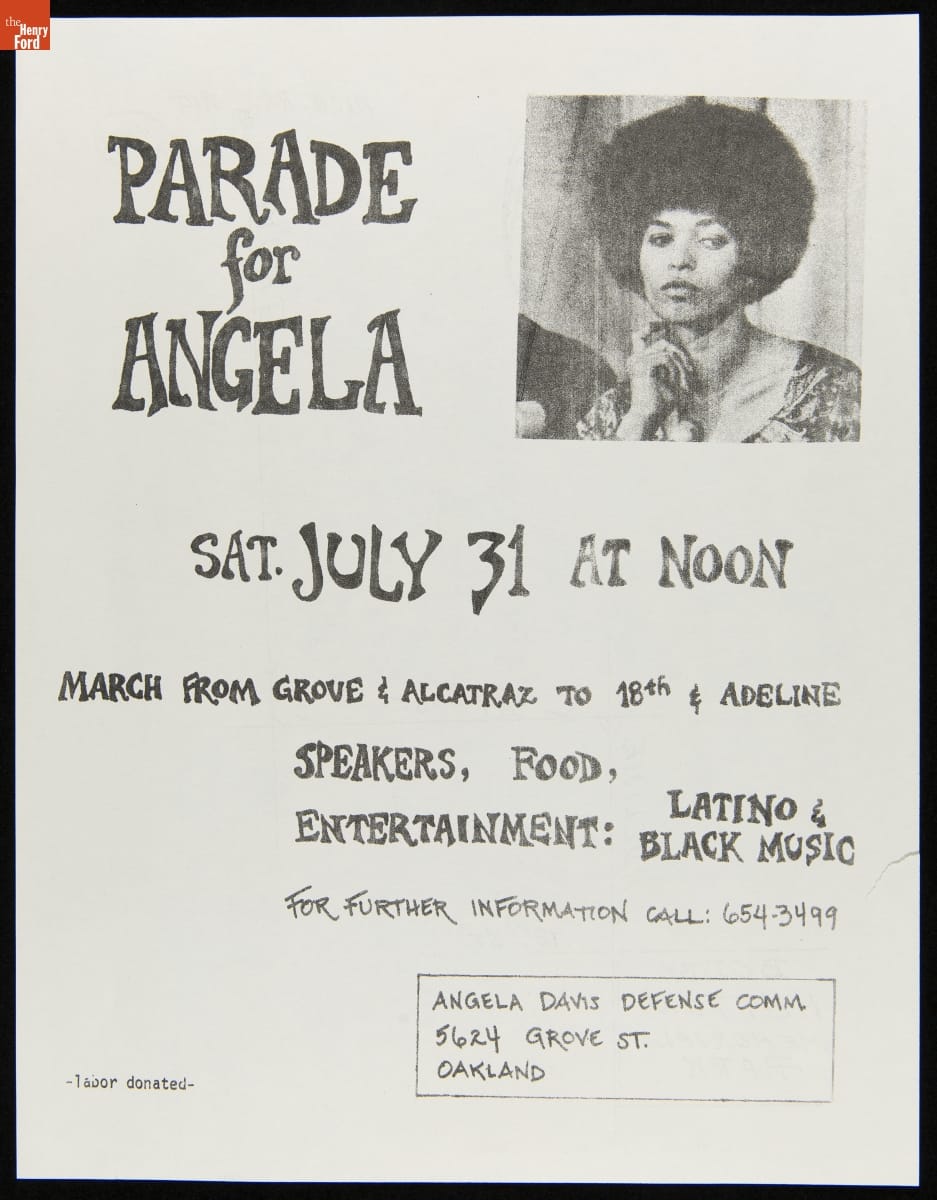 Flier, Paper with text and image of woman with large afro