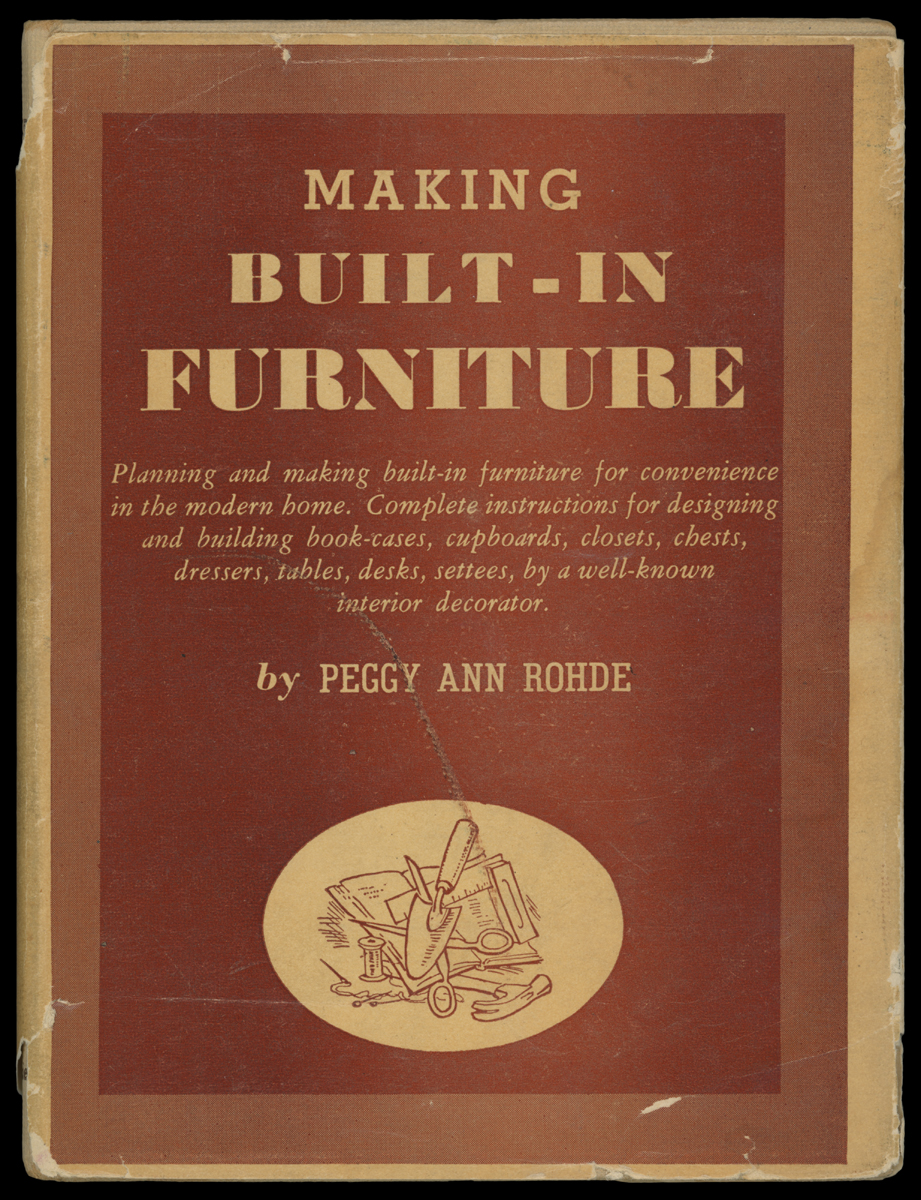 Making Built-in Furniture, 1950 Brown book cover with text and line drawing of tools and books